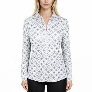 San Soleil UPF 50 Golf Top White w/Shimmer Print 1/4 Zip Active L/S Size S